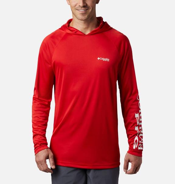 Columbia PFG Terminal Tackle Hoodies Red White For Men's NZ40279 New Zealand